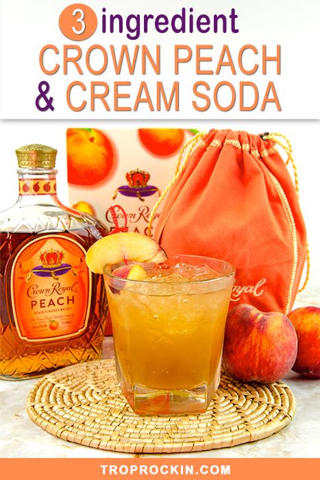 Crown Royal Peach and Cream Soda is a delicious Crown Peach mixed drink. Perfect for a summer cocktail, mix Peach Crown Royal, Peach Juice and Cream Soda for a slightly bubbly, peachy sweet and refreshing peach drink. Crown Royal Peach is the best flavored whisky for summer drinks. Cheers! Peach Mixed Drinks, Crown Drink, Crown Royal Peach, Peach Tea Recipe, Crown Royal Drinks, Peach Whiskey, Yummy Summer Drinks, Peach Drinks, Whiskey Recipes