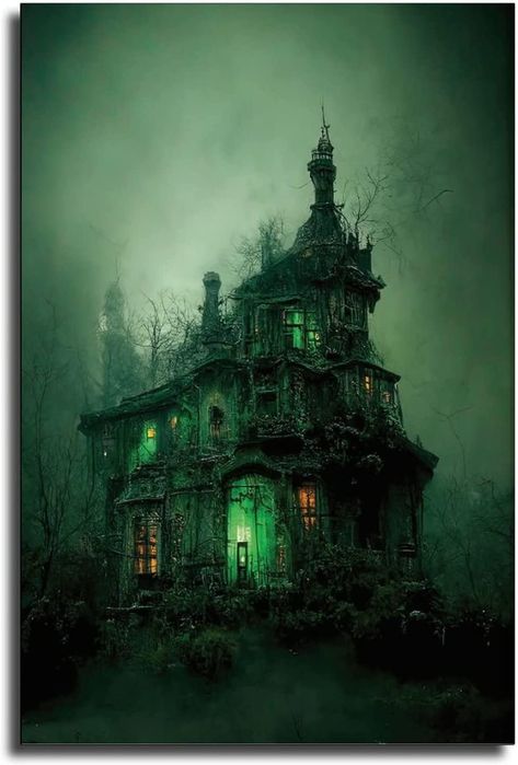 Green Haunted House Halloween Poster, Haunted House Art, Halloween Poster, Halloween Printable, Halloween Home Decor, Halloween Wall Art Canvas Wall Art Living Room Posters Bedroom Painting And Wall A : Amazon.ca: Home Fantasy House Concept, Witch Houses, Haunted House Art, Rapunzel's Tower, Living Room Posters, Posters Bedroom, Witch Room, Bedroom Painting, Haunted House Halloween