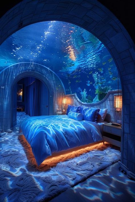 Underwater Bedroom, Underwater Room, Bedroom Ideas Cozy, Amazing Bedroom Designs, Dream Bedroom Inspiration, Fantasy Rooms, Dream Life House, Dream House Rooms, Fantasy House