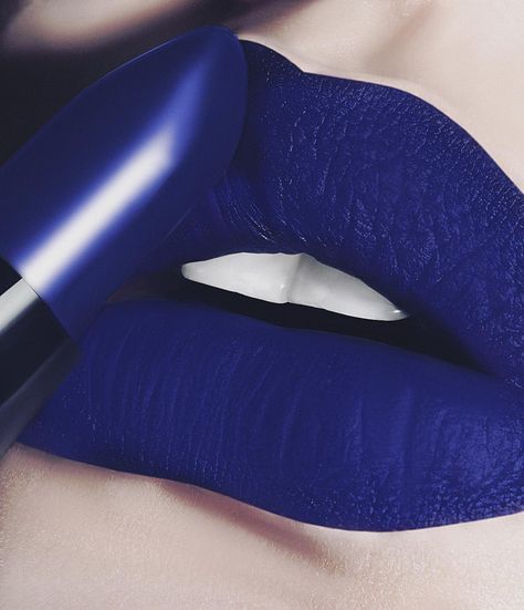 Cobalt Blue Lips Dark Blue Lipstick, Lip Art Makeup, Lipstick For Fair Skin, Blue Lipstick, Im Blue, Lipstick Kit, Beautiful Lipstick, Blue Lips, Pigmented Lips