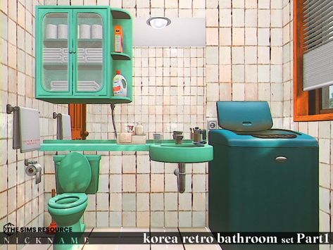 The Sims Resource - korea retro bathroom set Part1 50s Decor, Retro Shower Curtain, Retro Bathroom, Bathroom Stool, Sims 4 Game Mods, Retro Bathrooms, Sims 4 Cc Furniture, Sims 1, Decor Buy