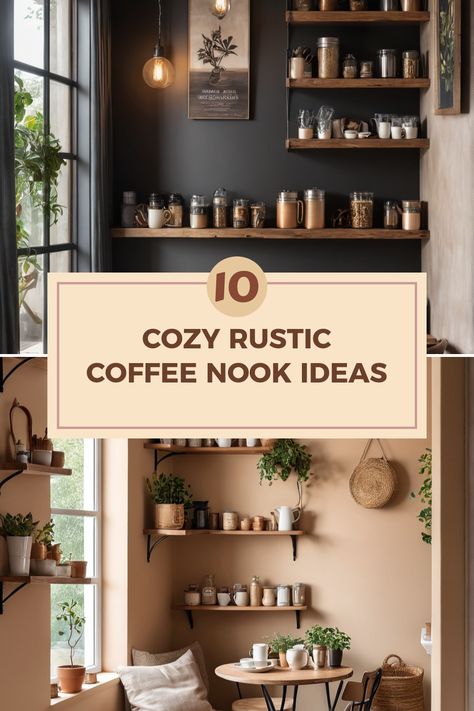 Looking to transform a corner of your home into a rustic coffee nook? Discover these 10 innovative ideas to create your perfect coffee escape. From warm lighting and wooden shelves to natural decor and beautiful decorative jars, each suggestion provides a mix of style and comfort. Whether you want a solo space for relaxing or a inviting nook for charming gatherings with friends, these designs will inspire you to cultivate that cozy atmosphere. Embrace the beauty of rustic elements in crafting your dream coffee nook. Coffee Decor Ideas, Coffee Corner Aesthetic, Coffee Nook Ideas, Home Coffee Bar Ideas, Coffee Nooks, Cozy Window Nook, Bar Nook, Coffee Table Inspiration, Window Nook