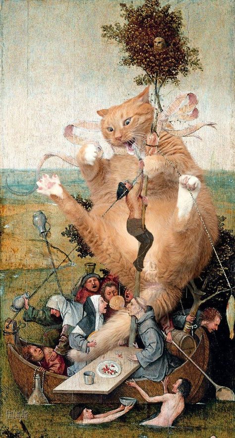 Playtime Kitty Does Not Distin... is listed (or ranked) 4 on the list Fabulously Fat 16th Century Cats Hieronymous Bosch, Ship Of Fools, Illustration Kunst, Galleria D'arte, Arte Peculiar, Hieronymus Bosch, Art Parody, Fat Cat, Art Et Illustration