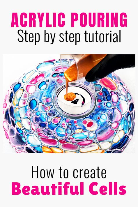 Acrylic Pouring tutorial to creating cells Pour Painting Techniques, Painting Videos Tutorials, Gold Art Painting, Acrylic Art Projects, Acrylic Painting Diy, Acrylic Pouring Techniques, Flow Painting, Acrylic Pour Painting, Acrylic Painting Tips