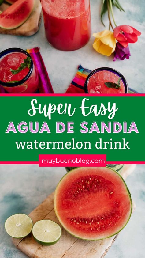 Agua de Sandia is a hydrating and easy watermelon drink. This is a watermelon water that is great to use fresh produce for sipping. Give this easy drink recipe a try for a tasty drink for entertaining or a night in with the family. Drunk Watermelon, Watermelon Water Recipe, Watermelon Aqua Fresca, Watermelon Agua Fresca, Food From Different Countries, Watermelon Water, Watermelon Drink, Mexican Snacks, Refreshing Drinks Recipes