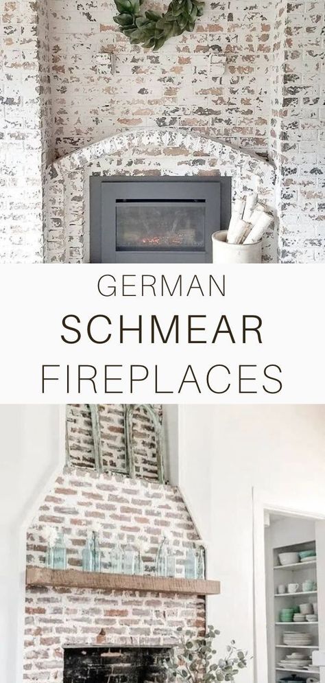 German Schmear Fireplace, Fireplace Mortar, Fireplace Makeover Ideas, Fireplace Aesthetic, Mortar Wash, Fireplace Makeovers, White Wash Brick Fireplace, German Schmear, German Smear