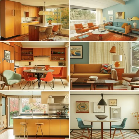 The Secret Color Formula for a Stunning Mid-Century Modern Home Mid Century Modern Living Bedroom, Mind Century Modern, Mid Century Modern Design Ideas, Mcm Color Palette Mid Century, 1960s Home Aesthetic, Mid Century Modern Color Scheme, 1960s Interior Design, Mid Century Modern Color Palette, Mid Century Colors