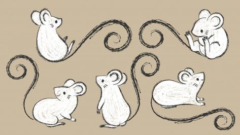 Mice Art Illustration, Mouse Drawing Simple, Cartoon Mouse Drawing, Mouse Illustration Drawing, Cute Mouse Drawing, Line Character, Cartoon Rat, Mouse Sketch, Mouse Character