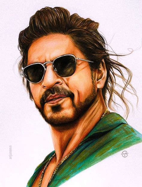 Bollywood Drawing, Colour Pencil Drawing Portraits, Pathaan Srk, Srk Drawing, Srk Painting, Srk Sketch, Pencil Colour Sketches, Colourful Tattoo, Pencil Colour Painting