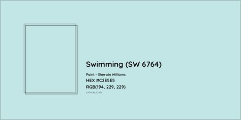 Sherwin Williams Swimming (SW 6764) Paint color codes, similar paints and colors Swimming Sherwin Williams, Sherwin Williams Swimming, Sw Swimming Paint Color, Sherwin Williams Poolhouse Blue, Sw Waterscape Paint, Sherwin Williams Waterloo Exterior, Beach House Exterior Colors, Munsell Color System, Sherman Williams