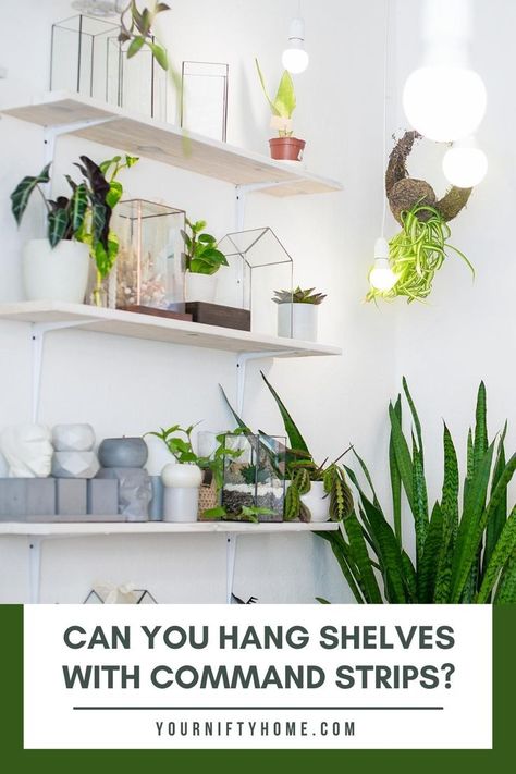 Can You Hang Shelves With Command Strips Command Strip Shelf, Command Shelves, Shelves On The Wall, Hang Shelves, Office Mood Board, Hook Ideas, Stripped Wall, Hanging Ideas, Command Hooks