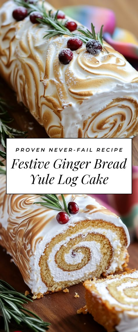 Image for Festive Ginger Bread Yule Log Cake Ginger Yule Log, Christmas Desserts Yule Log, Yuletide Log Cake, Winter Solstice Food Recipes, Christmas Showstopper Cake, Traditional Yule Food, Yule Log Cake Flavors, Yule Cake Log, Yule Log Tradition