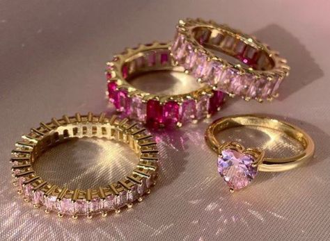 Pink Prom Jewelry, Pink Ring Aesthetic, Dope Jewelry Accessories, Crystal Fashion, Prom Jewelry, Dope Jewelry, Jewelry Fashion Trends, Jewelry Lookbook, Stacked Jewelry