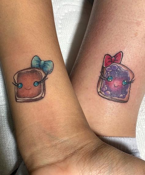 Pb&j Tattoo, Mother Daughter Tat, Nordic Tattoos, Mommy Daughter Tattoos, Memorial Tattoo Quotes, Mom Daughter Tattoos, Matching Friend Tattoos, Peanut Butter Jelly Time, Bestie Tattoo