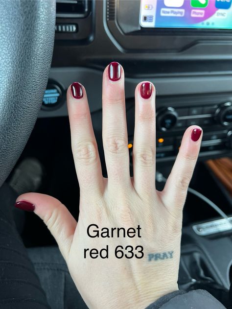 Garnet red DND gel nail polish fall nails winter nails red nails short nail inspo dark red nail gel polish Dnd Garnet Red, Nail Inspo Dark Red, Nail Inspo Dark, Red Nail Gel, Winter Nails Red, Red Nails Short, Dnd Colors, Short Nail Inspo, Dnd Gel Nail Polish