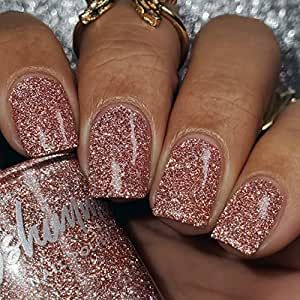 Reflective Nail Polish, Nail Dipping Powder Colors, Glitter Toe Nails, Rose Gold Nails Glitter, Rose Gold Nail Polish, Reflective Nails, Gold Nail Polish, Gold Glitter Nails, February Nails