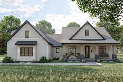 Modern Farmhouse Ranch, Split Bedroom, Bedroom Layout, Garage Floor Plans, Ranch House Plan, Bed Modern, Farmhouse Style House Plans, Farmhouse House, Farmhouse Plan