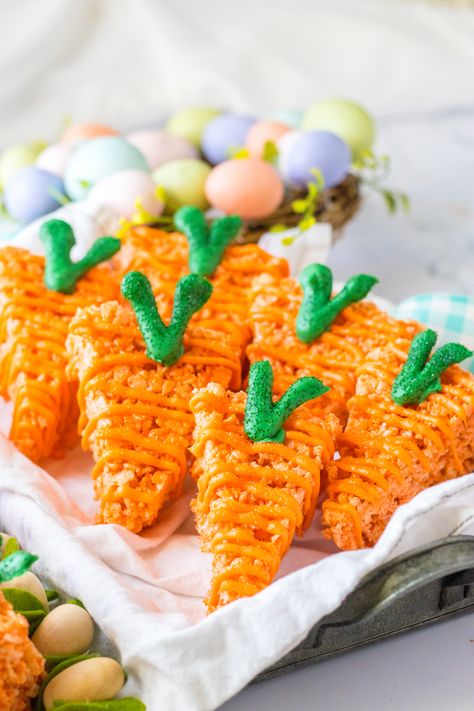 Bunny Rice Krispie Treats, Easter Rice Crispy Treats, Easter Themed Desserts, Easter Rice Krispies, Carrot Rice, Easter Rice Krispie Treats, Easter Deserts, Easter Party Food, Easy Easter Treats