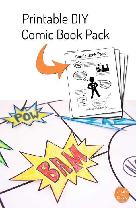 A fun way to help kids be creative - Printable make your own comic book pack www.createinthechaos.com Make Your Own Comic Book, Diy Comic Book, Diy Comic, Drawing Book Pdf, Comic Book Writing, Drawing Resources, Comic Strip Template, Creativity Drawing, Drawing Books For Kids