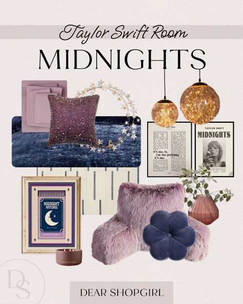 Midnights 🌜 Taylor Swift bedroom inspo Lavender Haze Bedroom Ideas, Midnights Taylor Swift Aesthetic Bedroom, Lavender Blue Bedroom, Lavender Haze Bedroom, Lavender Teen Bedroom, Blue And Purple Girls Room, Taylor Swift Inspired Decor, Taylor Swift Girls Room, Taylor Swift Dorm Room