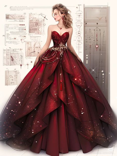 Flower Dress Wedding, Prom Dress Unique, Digital Dress, Dreamy Gowns, Dress Illustration, Old Fashion Dresses, Fantasy Dresses, Fashion Drawing Dresses, Dress Unique