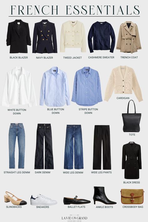 Key pieces part of the French Wardrobe Essentials List. Here are the items to own to look chic, stylish, and classic like French women. Polished Style Outfits, Minimalist French Wardrobe, Fall French Outfits Women, Key Pieces For Wardrobe, French Fashion Winter, Capsule Wardrobe French, Classic Womens Fashion, French Winter Outfits, French Essentials