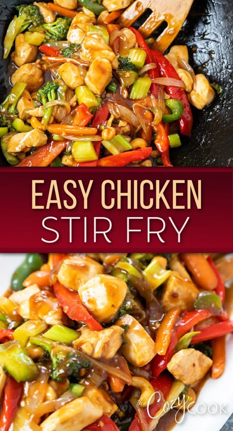 chicken stir fry with a mix of vegetables. Easy Chinese Stir Fry Recipes, Clean Chinese Food Recipes, Chicken Stir Fry No Soy Sauce, Stirfry Chicken Recipe, Chicken Stir Fry With Frozen Veggies, Chicken And Peppers Recipes For Dinner, Spicy Stir Fry Chicken, Teriyaki Chicken Stirfry Easy, Sauce For Chicken Stir Fry