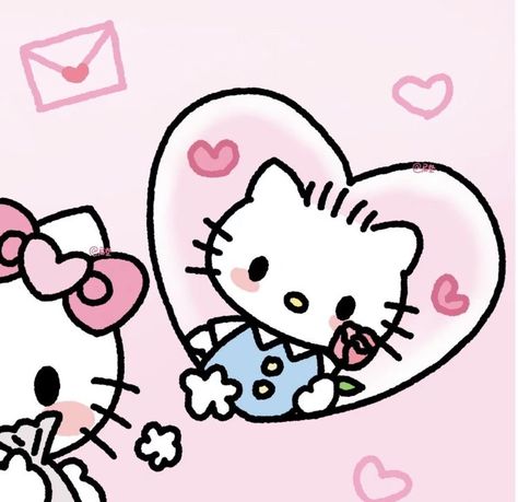 Hello Kitty Watching Tv, Hello Kitty In Love, Kitty Couple, Dear Daniel, Images Hello Kitty, Hello Kitty Images, Couple Pfp, Kitty Drawing, Hello Kitty Backgrounds