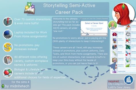 Storytelling Semi-Active Career Pack | Patreon Unique Jobs, Job Title, Electronic Art, Sims 4 Mods, Hello Everyone, Sims 4, Storytelling, Career