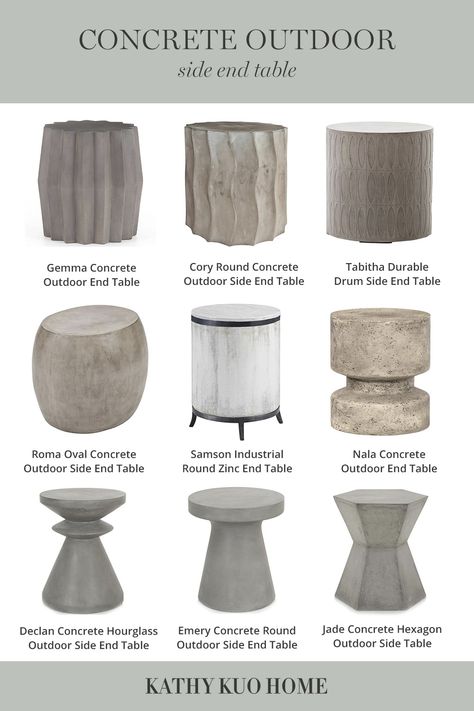 Dine and delight on weather-loving dining pieces, from classic French bistro style to chic coastal favorites. Click to shop! French Bistro Style, Column Decor, Concrete Side Table, Concrete Stool, Cement Table, Trade Show Design, Ceramic Stool, Concrete Diy Projects, Cement Art