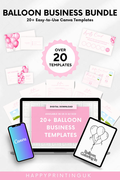 Balloon Organization, Business Balloons, Balloon Business, Balloon Template, Balloon Artist, Balloon Company, Marketing Flyers, Business Templates, Pink Balloons