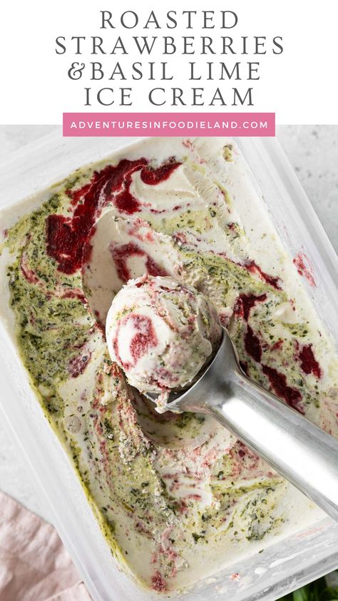 Strawberry Basil Ice Cream, Unusual Ice Cream Flavors, Lime Treats, Nondairy Ice Cream, Basil Ice Cream, Berry Ice Cream, Sweet Lime, Strawberry Basil, Strawberry Lime