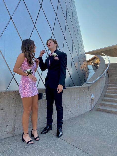 homecoming, dresses ,black suit,  corsages and boutonnière, Hoco Dresses Matching Date, Pink Homecoming Couple, Homecoming Colors For Couples, Homecoming Dates Matching, Hoco Dates Matching, Matching Homecoming Couples, Homecoming Matching Couples, Hoco Dates, Hoco Date