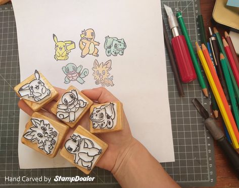 Stamp Set, Pikachu, Hand Carved, Party Ideas, Pokemon, Carving, Stamp, Color, Pokémon