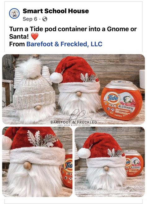 Tide Pods Container Crafts Christmas, Tide Pods Container, Gnome Diy, Gnome Tutorial, Dollar Store Christmas Crafts, Tide Pods, Christmas Craft Projects, Dollar Store Christmas, Craft Show Ideas