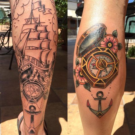 Lovers tattoo (the compass from pirates of the Caribbean pointing towards what they most want ) Ohhh Pirate Brand Tattoo, Fictional Tattoos, Pirate Compass Tattoo, Pirate Themed Tattoos, Pirates Tattoo, Pirates Of The Caribbean Tattoo, Caribbean Tattoo, Pirate Tattoos, Geometric Tattoo Sleeve Designs