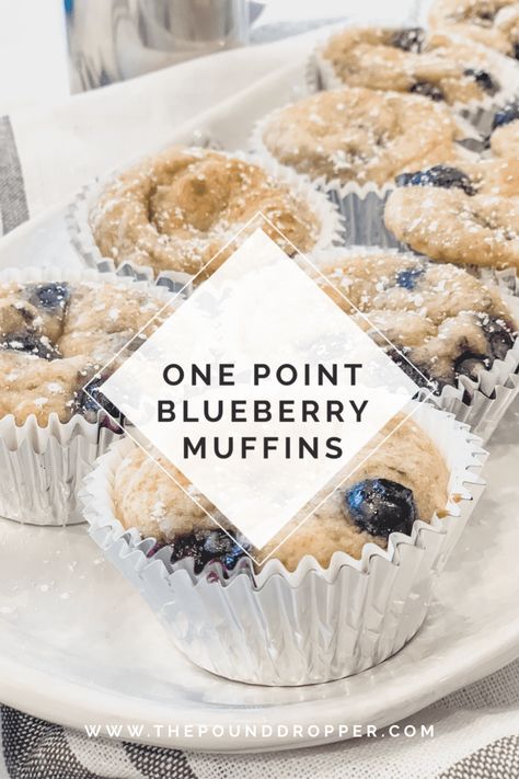 One Point Blueberry Muffins via @pounddropper One Point Blueberry Muffins, Weight Watchers Blueberry Muffins, Weight Watchers Muffins, Pound Dropper, Weight Watchers Snacks, Weight Watchers Recipes Desserts, Pumpkin Chocolate Chip Muffins, Berry Muffins, Weight Watchers Breakfast