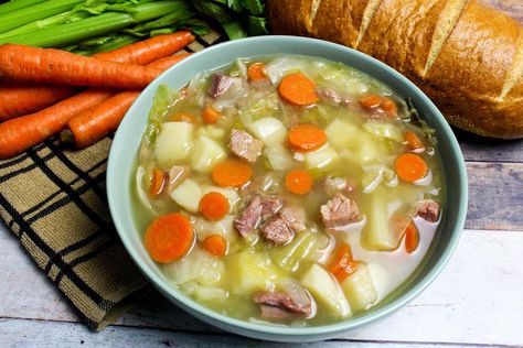 Ham and Cabbage Soup #cabbage #ham #cold-weather #soup #soup's and stew's #justapinchrecipes Quick Ham And Bean Soup, Ham And Cabbage Recipe, Ham And Cabbage Soup, Ham And Cabbage, Ham And Bean, Leftover Turkey Soup, Turkey Noodle Soup, Creamy Chicken Tortilla Soup, Chicken And Butternut Squash