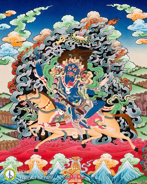 Palden Lhamo: Protector of the Faithful, Guardian of Wisdom - Embodied in the intricate details of this thangka painting, Palden Lhamo emerges as the divine sentinel, symbolizing fearlessness and unwavering protection for those who seek her guidance on the path to enlightenment. Palden Lhamo, revered as the principal protector deity in Tibetan Buddhism, embodies fearlessness and wisdom, symbolizing the fierce determination to overcome obstacles on the path to enlightenment, while devotees se... Palden Lhamo, Buddhism Symbols, Path To Enlightenment, Asian Painting, Thangka Painting, Tibetan Buddhism, Buddhist Art, Spiritual Journey, Buddhism