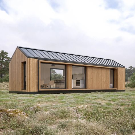 Black Cabin, Prefab Cabins, A Small House, Modern Barn House, Modern Barn, Eco House, Prefab Homes, Wooden House, Modular Homes