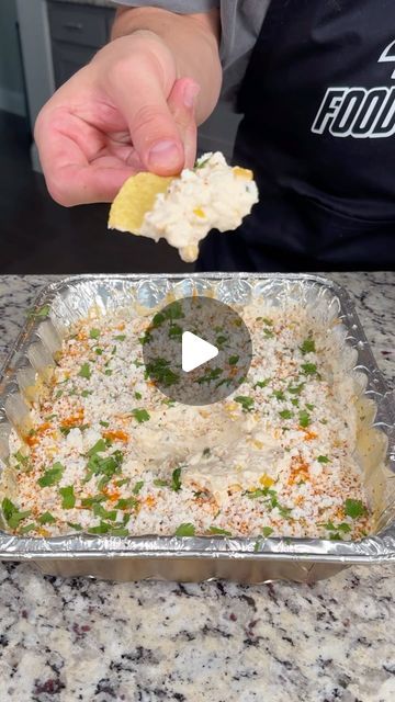 Easy Food For Work Party, Smoked Elote Dip, Smoked Street Corn Dip Recipe, Smoked Mexican Street Corn Dip, Warm Dip Appetizers, Smoked Street Corn Dip, Easy Street Corn Dip, Smoked Corn Dip, Chips And Dip Recipes