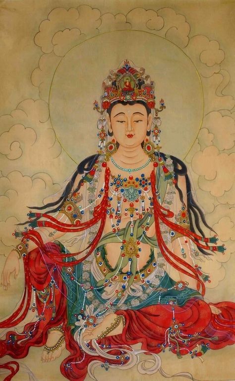 Buddha Mural, Guanyin Goddesses, Bodhisattva Guanyin, Silk Paintings, Buddha Temple, Buddha Art Painting, Chinese Art Painting, Dunhuang, Quan Yin