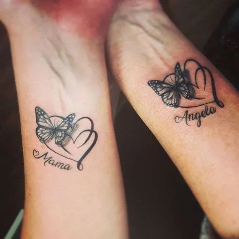 Tattoo Ideas To Match With Mom, Matching Mother Daughter Butterfly Tattoos, Mother Daughter Tattoos Butterflies, Small Mother And Daughter Tattoos Ideas, Mother Daughter Tattoos Spanish, Mum And Daughter Tattoo Ideas, Mum Tattoo For Daughter, Mother Daughter Wrist Tattoos, Matching Tattoo Ideas Mom And Daughter