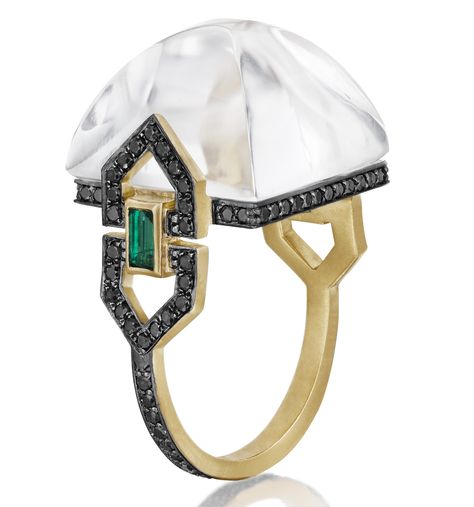 Doryn Wallach rock crystal cocktail ring #BrittsPick | JCK On Your Market Rock Crystal Jewelry, Ring With Emerald, Black Diamonds, Art Deco Jewelry, Sea Glass Jewelry, Stunning Jewellery, Rock Crystal, Ring Vintage, Cluster Ring