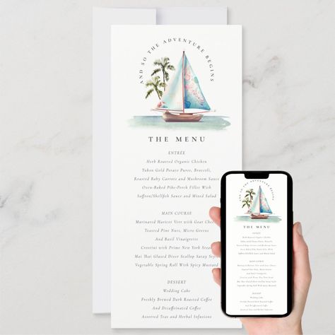 Tropical Bridal Shower Invitations, Watercolor Nautical, Sailboat Yacht, Yacht Wedding, Wedding Rehearsal Dinner Invitations, Tropical Bridal, Tropical Bridal Showers, Couples Shower Invitations, Wedding Anniversary Invitations