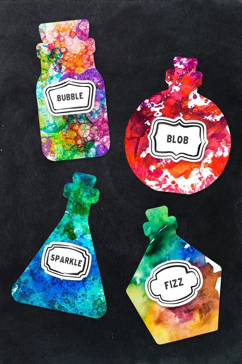 Potion Bottle Template, Potion Lab, Potions For Kids, Harry Potter Art Projects, Potion Art, Bottle Art Projects, Harry Potter Activities, Fairy Tale Crafts, Fantasy Craft