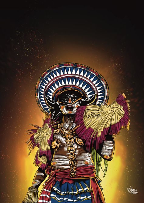 Traditional art forms Theyyam Logo, Pooram Kerala Poster, Kerala Traditional Art, Theyyam Illustration, Theyyam Art, Brahma Dev, Fz Bike, Kerala Art, Soldier Silhouette