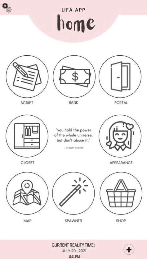 Lifa App Appearance, Shifting Apps, Lifa App Designs Shifting Realities, Lifa App Icon, Shift Realities, Journal App, Scripting Ideas, Reality Shifting, Desired Reality