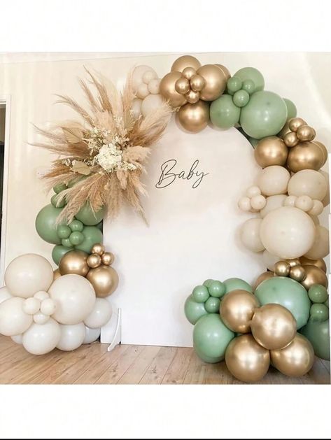 Gold Balloons Decorations, Sage Green Baby Shower, Baby Shower Decorations Neutral, Baby Shower Theme Decorations, Green Sand, Kids Birthday Party Decoration, Day Festival, Green Baby Shower, Teddy Bear Baby Shower