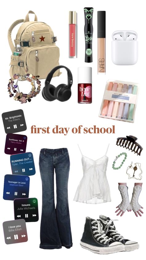 Outfits For 1st Day Of School, First Fay School Outfit, Firstdayofschool Outfits, 1st Day Of School Outfit, Y2k Ideas, First Day Of School Fits, Beauty Books, Back To School Fits, School Fit